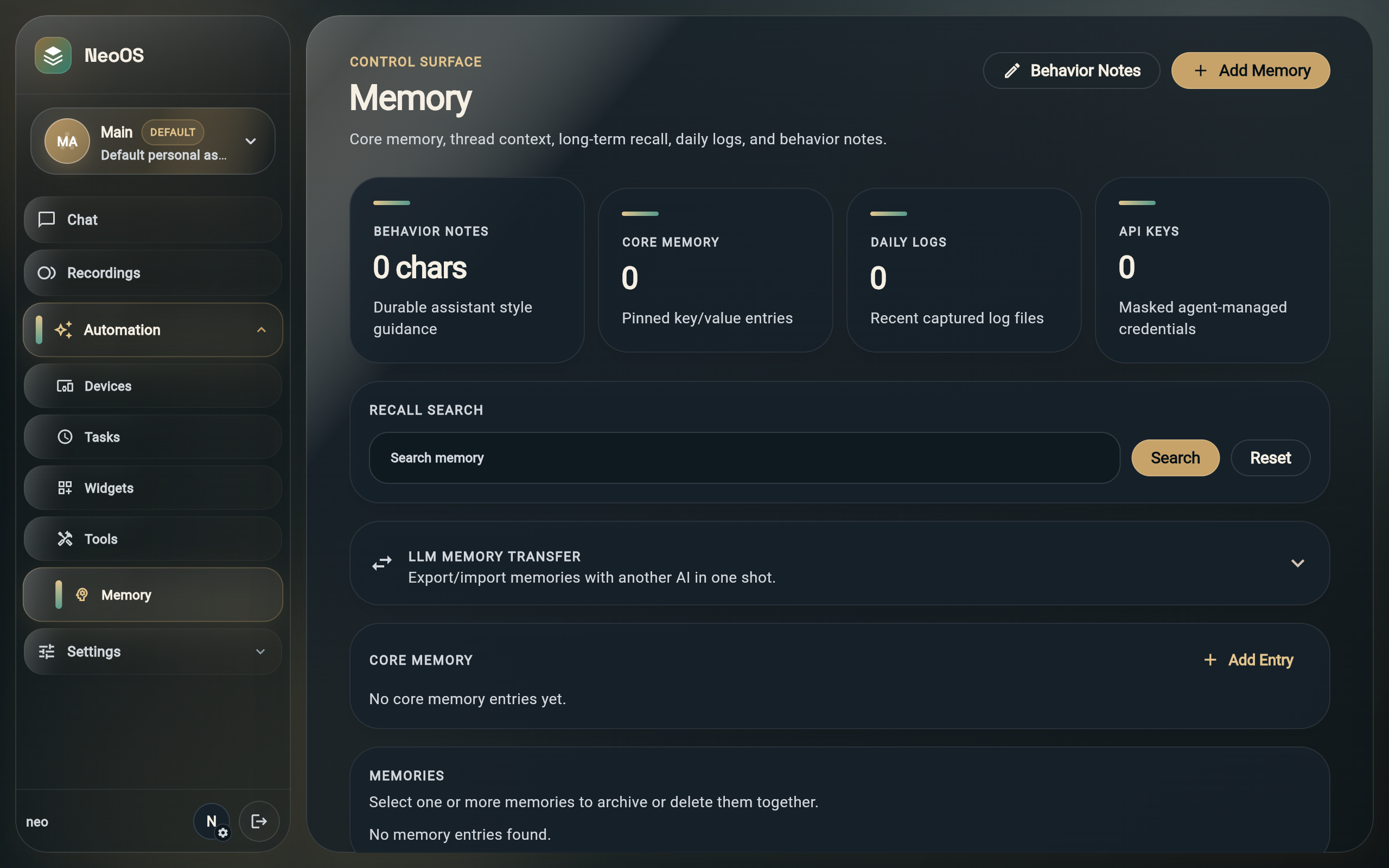 NeoAgent memory