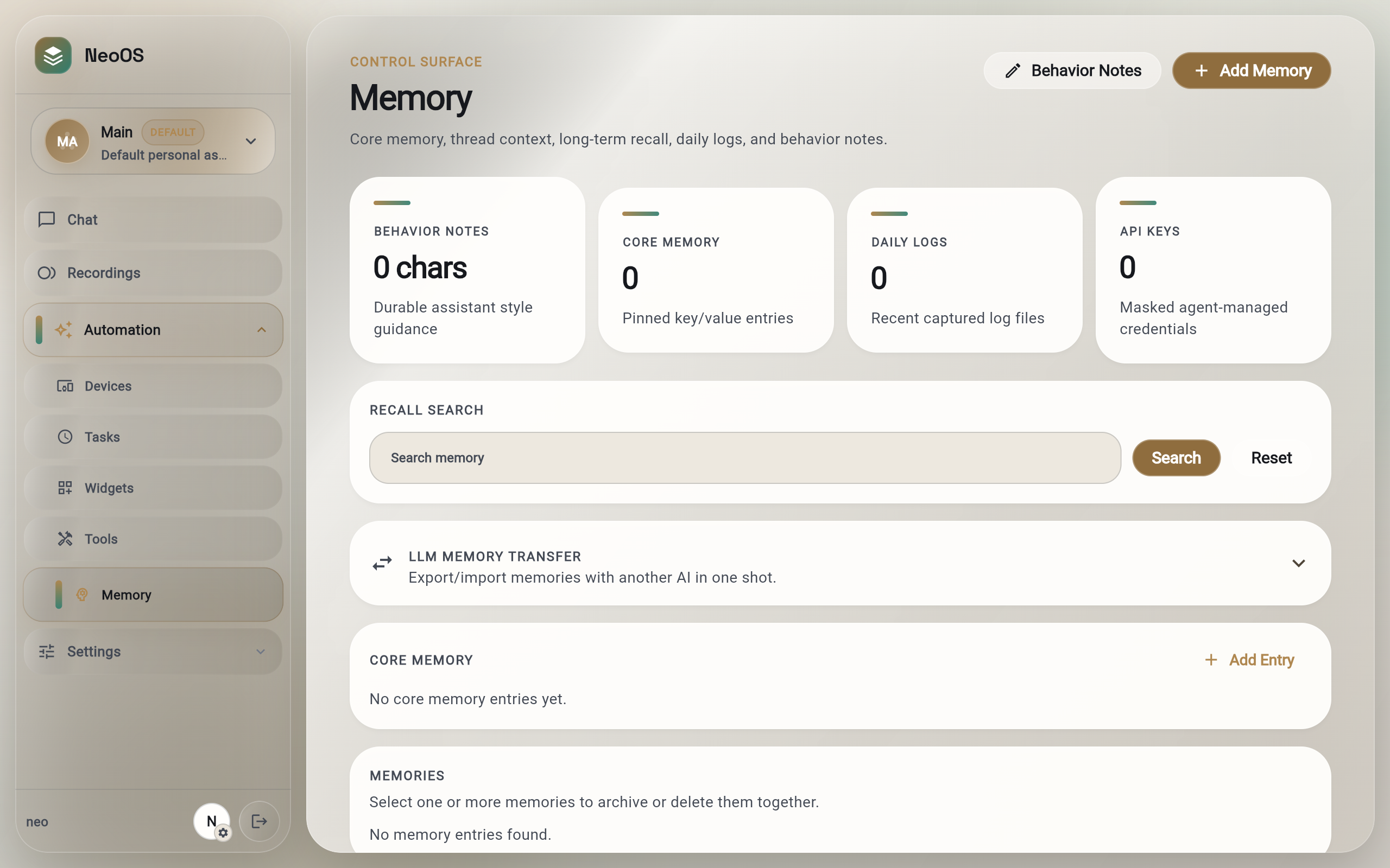 NeoAgent memory